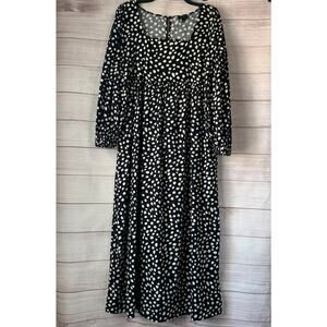Who What Wear Black with White Polka Dot Maxi Dress Long Baloon Sleeves Size M